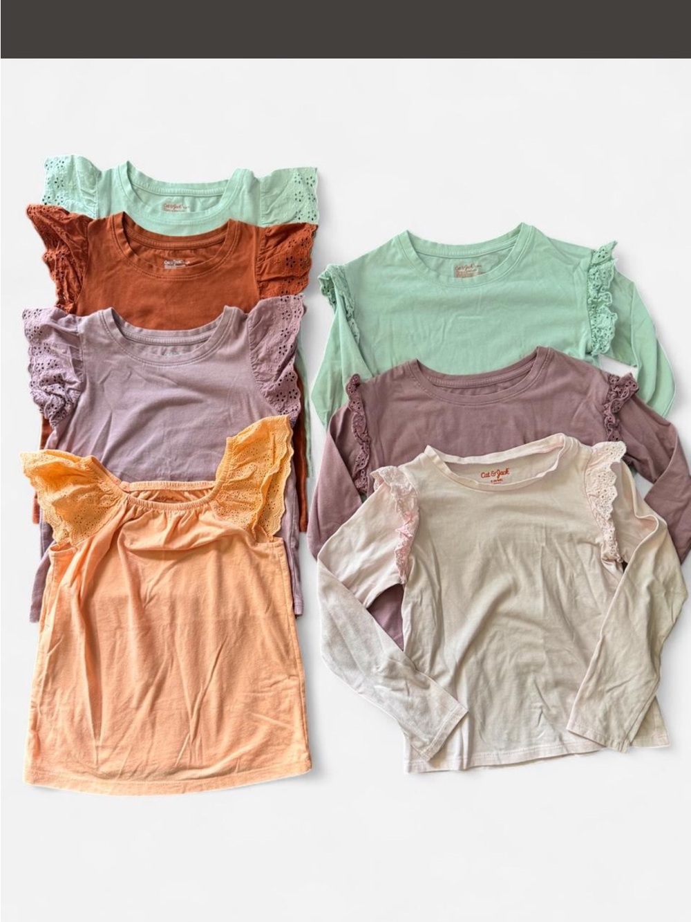 Cat & Jack Ruffle Shoulder Long/short Sleeve Tops - Mint, Peach,Rust, lavender